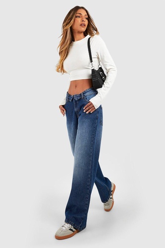 Folded Waistband Wide Leg Jean