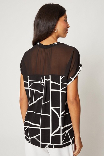 Woven Sheer Insert Geo Print Viscose Tee