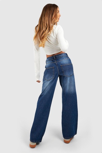 Folded Waistband Wide Leg Jean