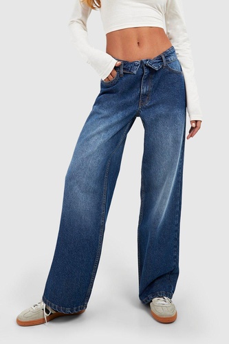 Folded Waistband Wide Leg Jean