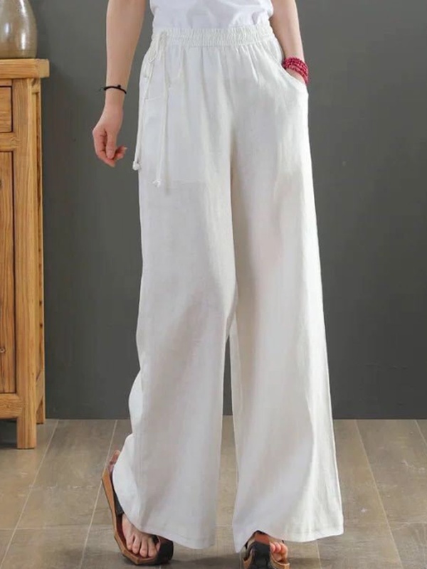 Casual Loose Solid Color Elastic Waist Pants