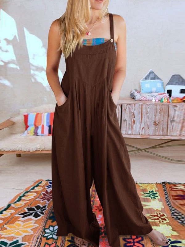 Solid Color Wide Leg One Piece Jumpsuit