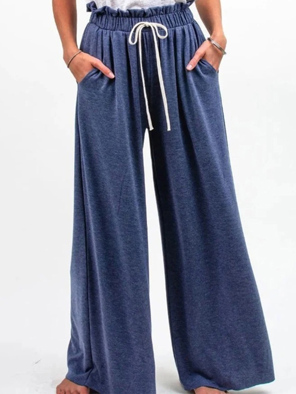 Women Caual Loose Solid Casual Elastic Waist Pants