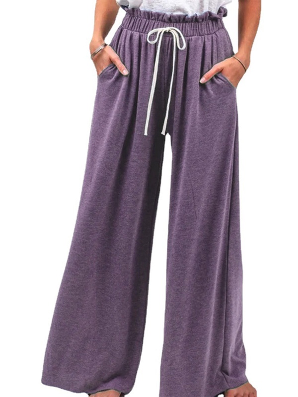 Women Caual Loose Solid Casual Elastic Waist Pants