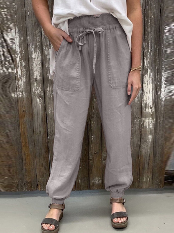 Elastic Waist Linen Blend Casual Womens Pants