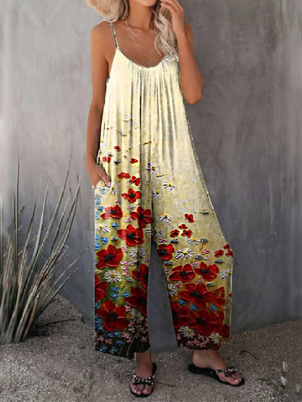 Loose Casual Floral Print Jumpsuit