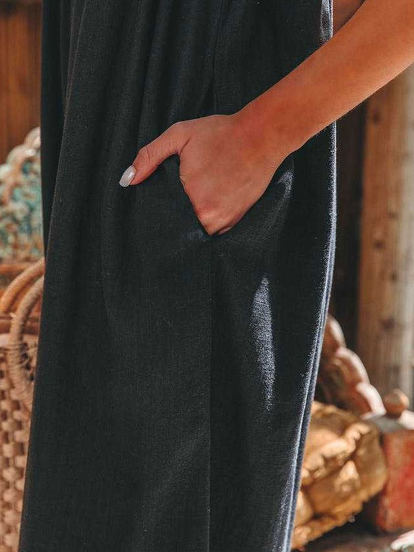 Cotton And Linen Suspenders Wide leg Pants Casual Jumpsuit