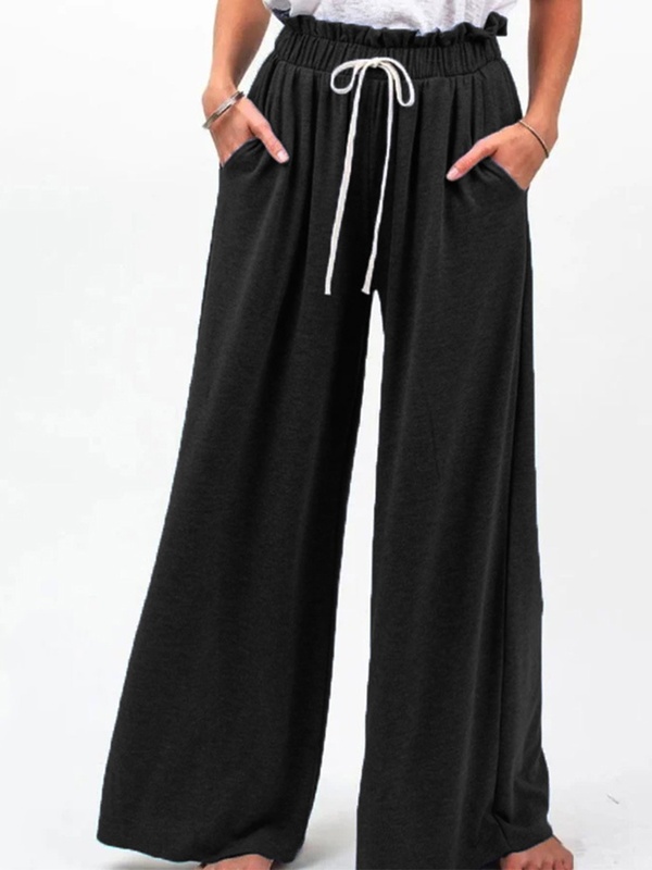 Women Caual Loose Solid Casual Elastic Waist Pants