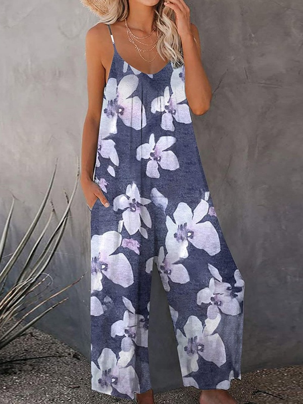 Loose Casual Floral Print Jumpsuit