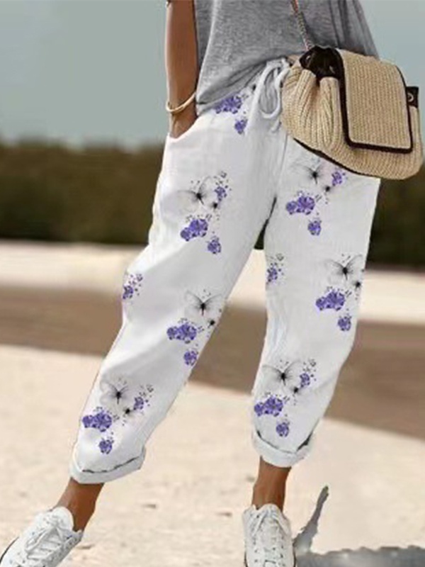 Printed Cotton Linen Casual Pants