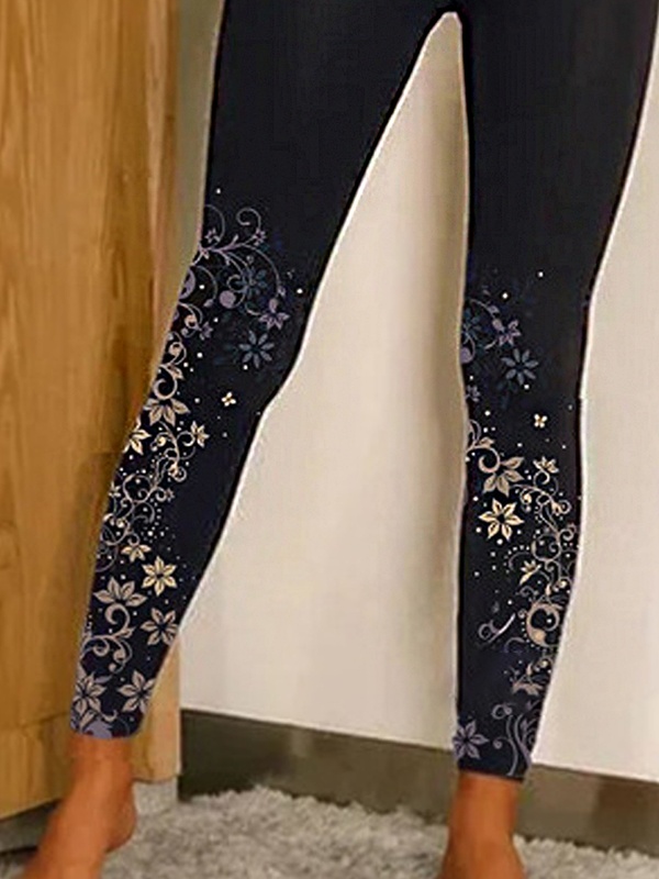 Casual Floral Skinny Elastic Waist Leggings