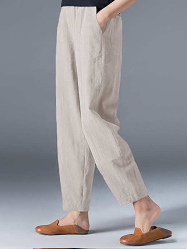 Loose Casual Solid Color Elastic Waist Pants