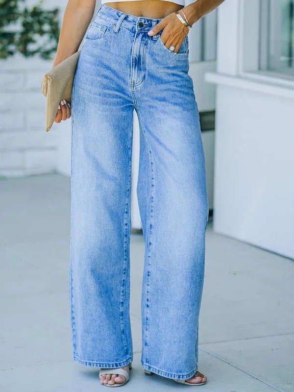 Vintage Casual Solid Color Wide Leg Jeans