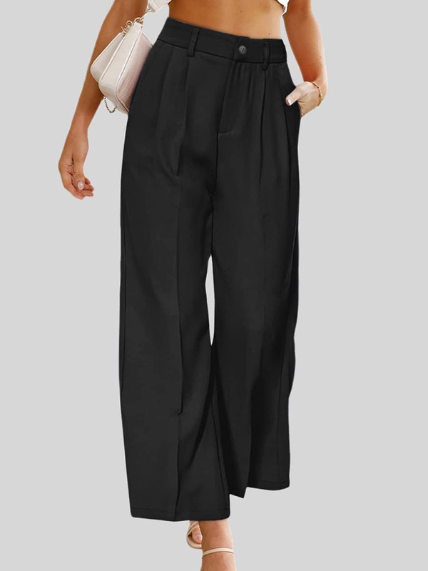 Casual High Waist Button Pocket Wide Leg Casual Pants