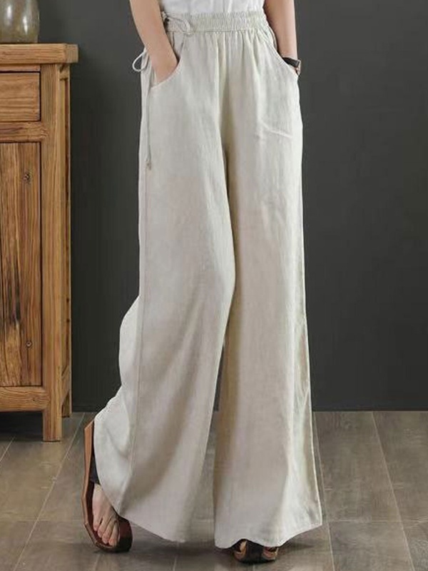 Casual Loose Solid Color Elastic Waist Pants