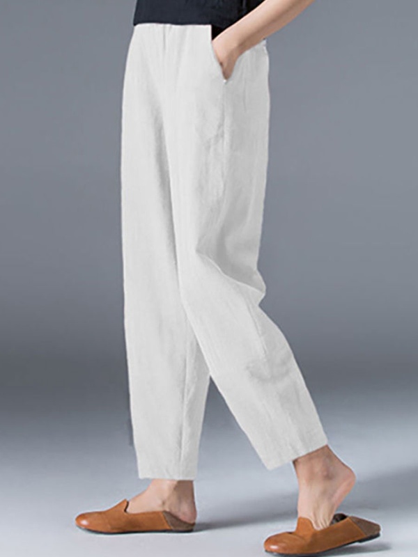 Loose Casual Solid Color Elastic Waist Pants