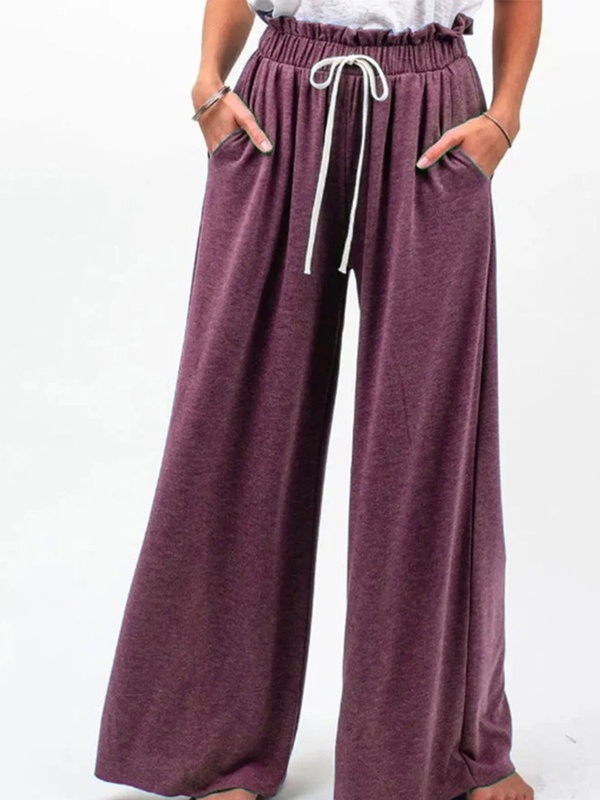 Women Caual Loose Solid Casual Elastic Waist Pants