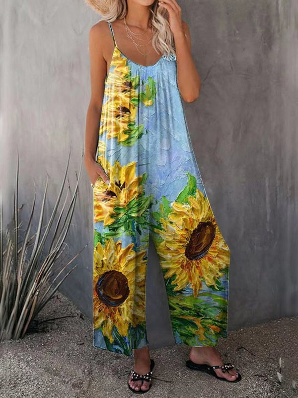 Loose Casual Floral Print Jumpsuit