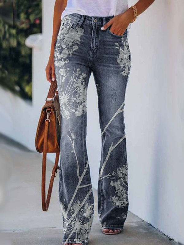 Denim Print Loose Retro Pants