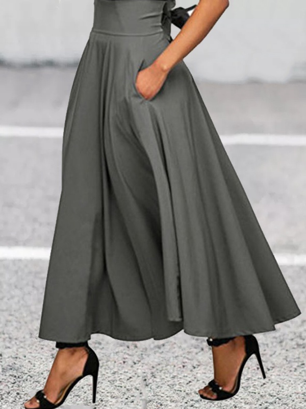 Casual Solid Color High Waist Skirt