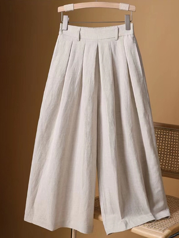 Linen Blend Solid Wide Leg Pants