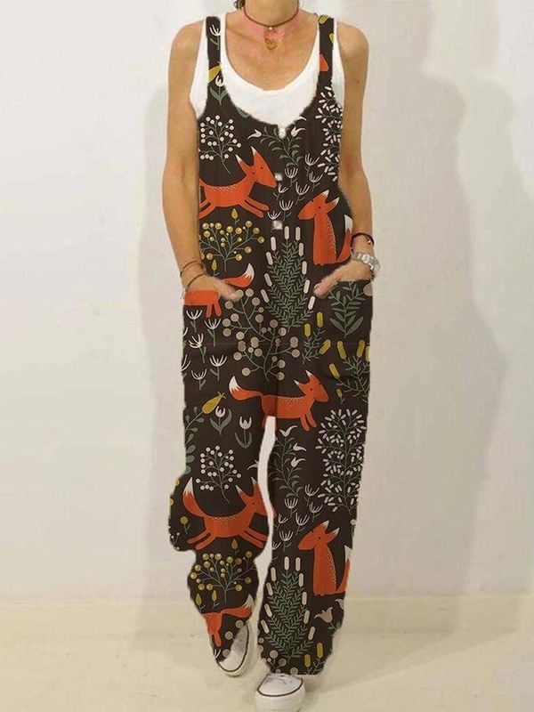 Loose Slouchy Botanical And Animal Print Jumpsuit