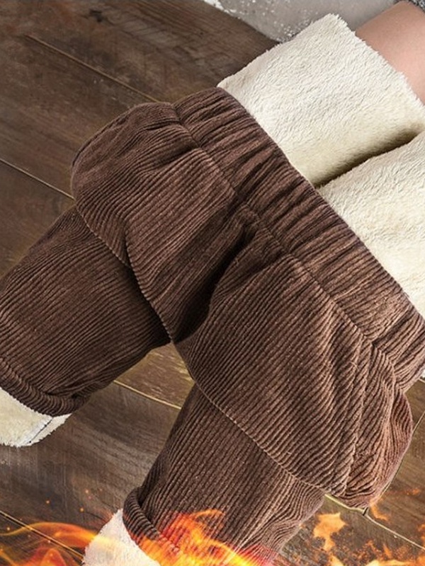 Casual Solid Color Corduroy Fleece Pants