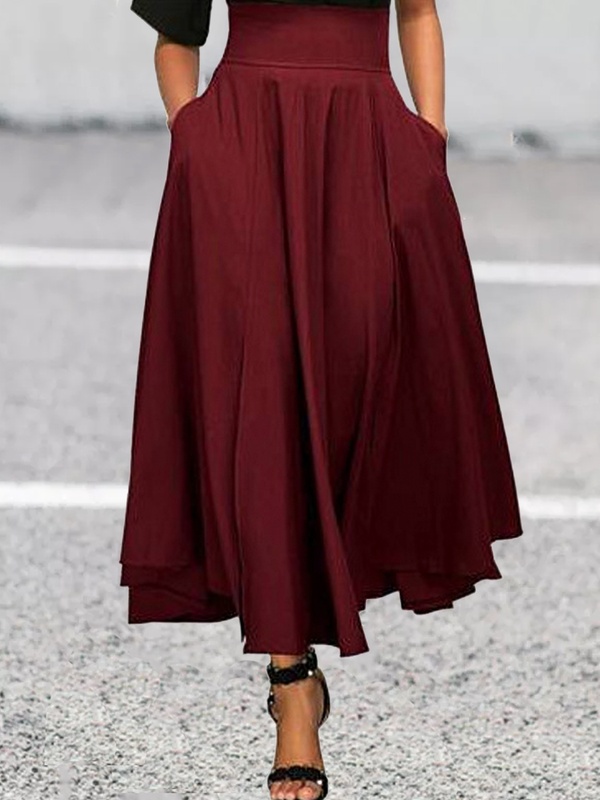 Casual Solid Color High Waist Skirt