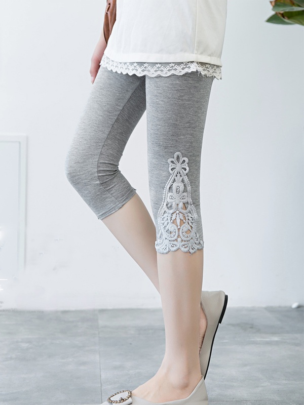 Lace Panel Stretch Slim Pants