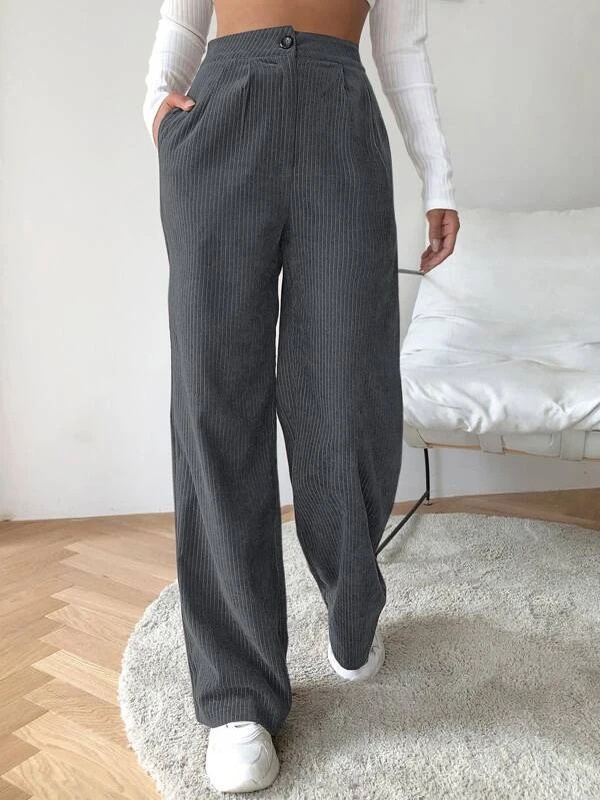 Casual Loose Solid Corduroy Elastic Waist Pants