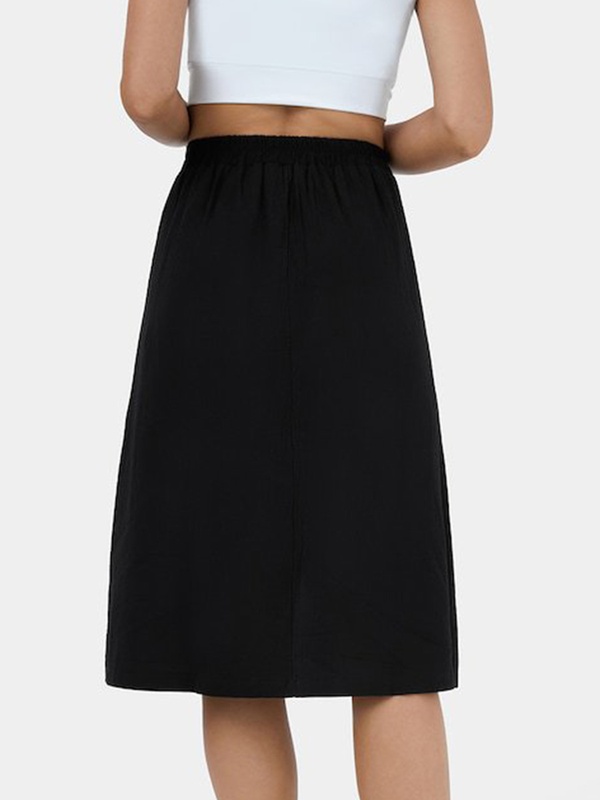 High Waist Side Pocket Button A line Casual Skirt