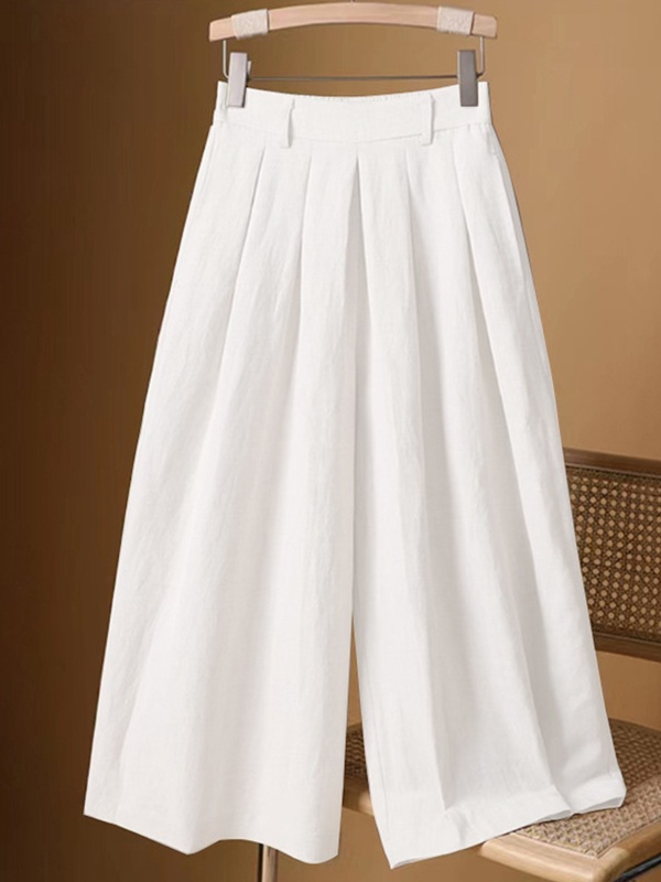 Linen Blend Solid Wide Leg Pants