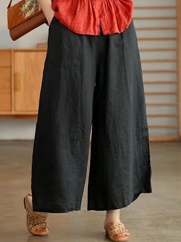 Casual Loose Solid Color Wide Leg Pants