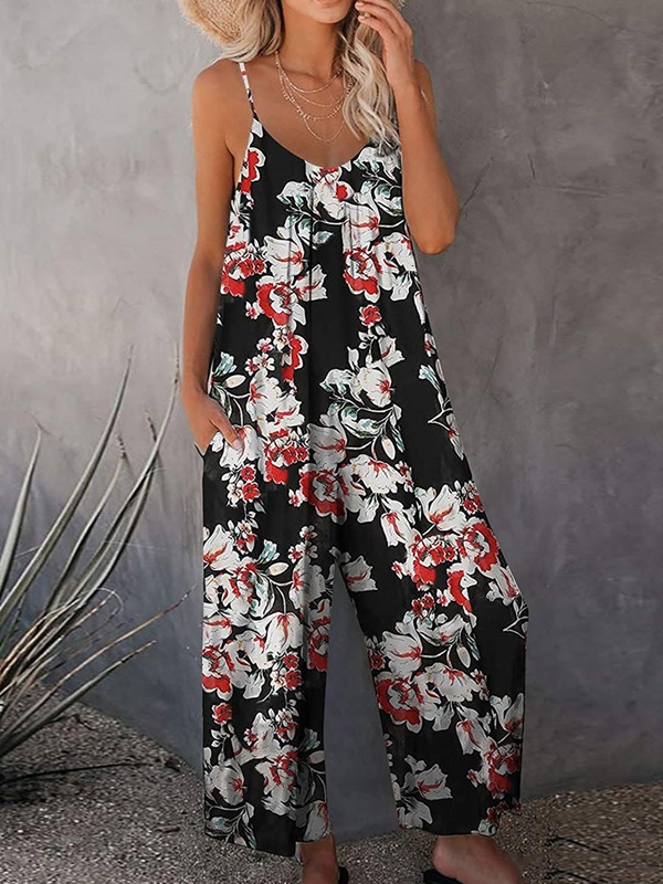 Loose Casual Floral Print Jumpsuit