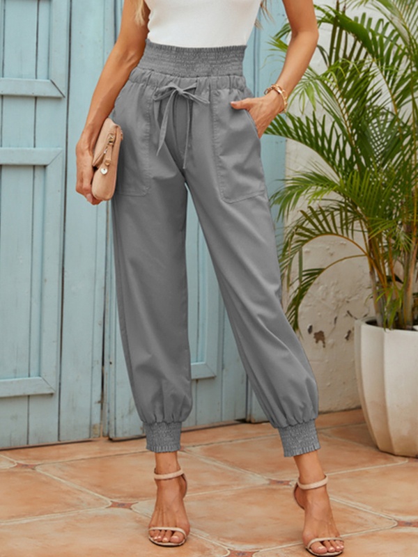 Elastic Waist Linen Blend Casual Womens Pants