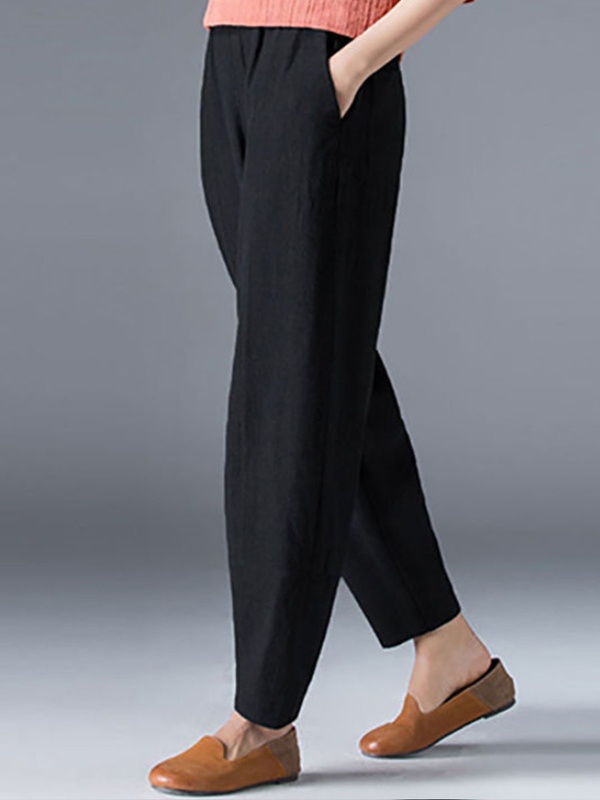 Loose Casual Solid Color Elastic Waist Pants