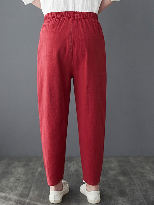 Casual Loose Solid Color Elastic Waist Pants