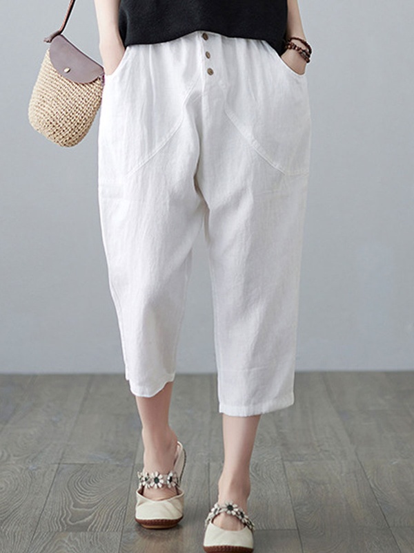 Casual Loose Solid Color Elastic Waist Pants