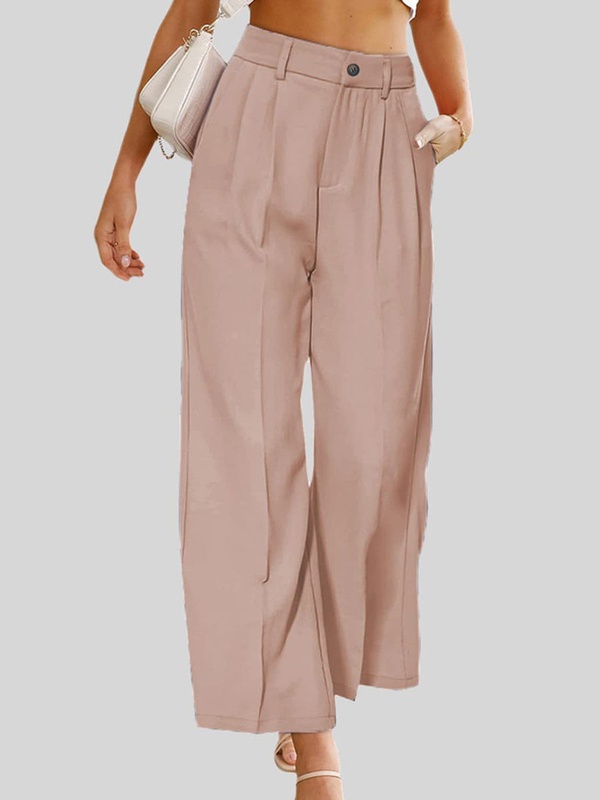 Casual High Waist Button Pocket Wide Leg Casual Pants