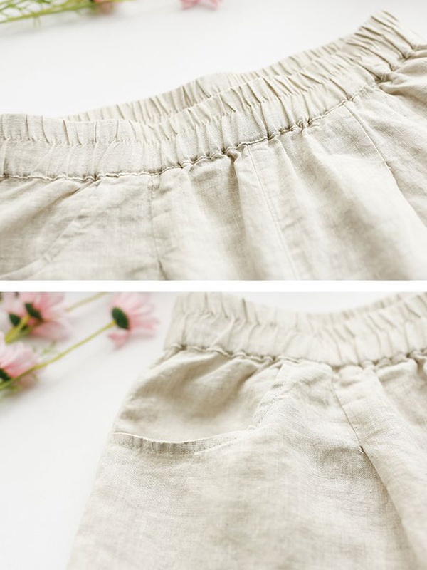 Casual Loose Lace Paneled Cotton And Linen Elastic Waist Pants