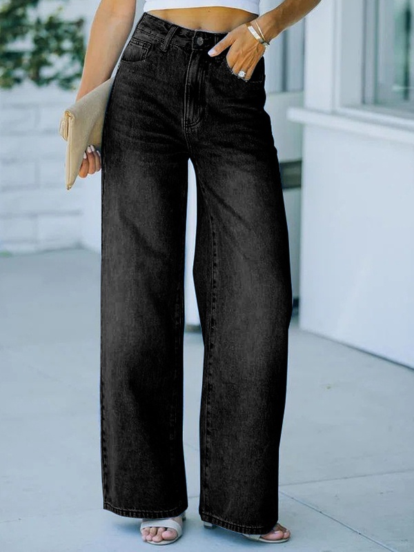 Vintage Casual Solid Color Wide Leg Jeans