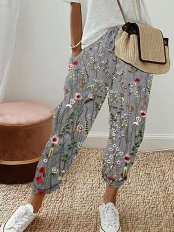 Printed Cotton Linen Casual Pants