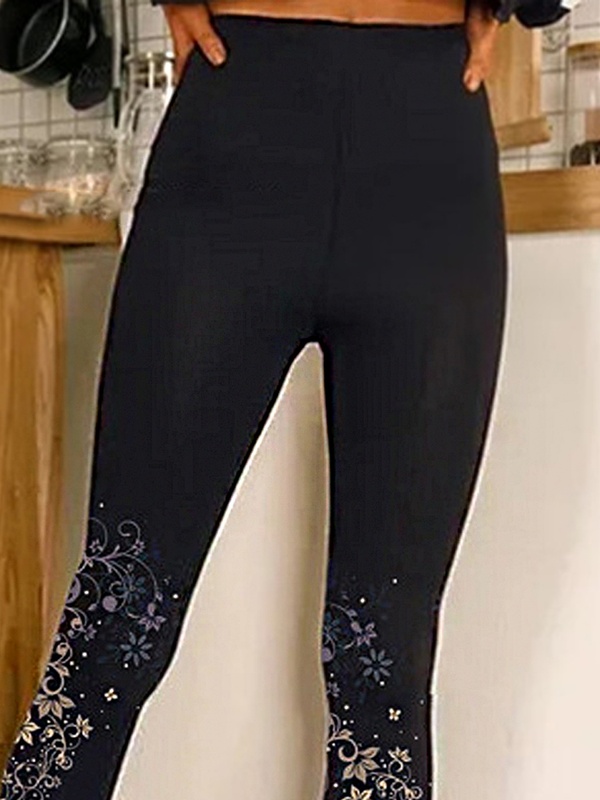 Casual Floral Skinny Elastic Waist Leggings