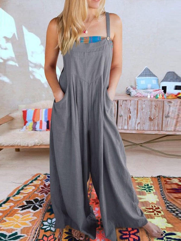 Solid Color Wide Leg One Piece Jumpsuit