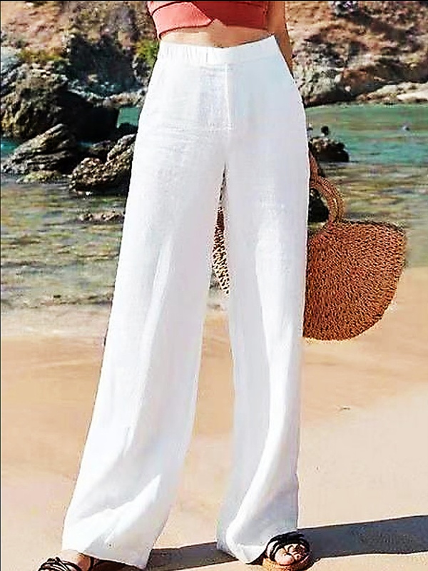 Casual Cotton And Linen Wide Leg Pants