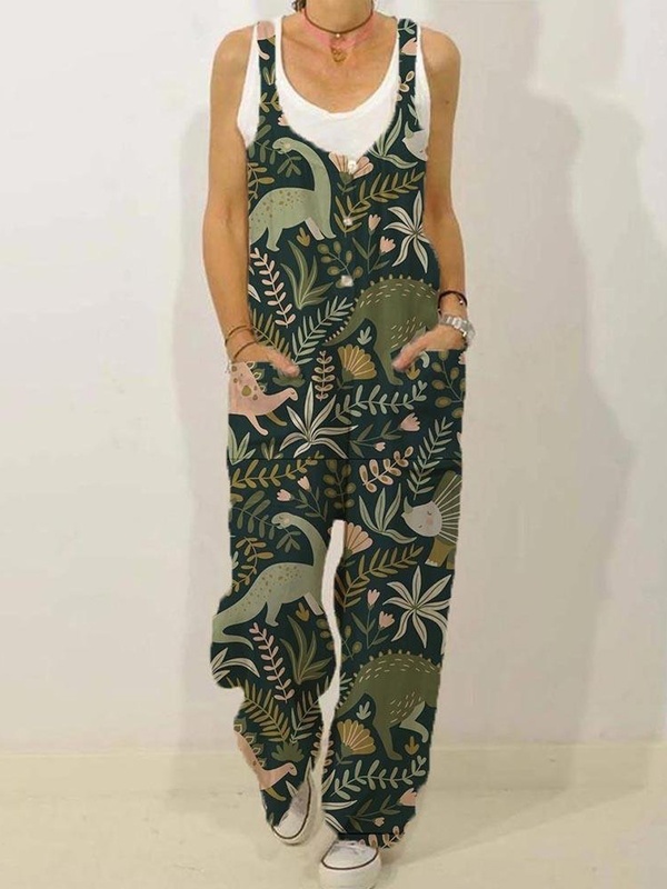 Loose Slouchy Botanical And Animal Print Jumpsuit