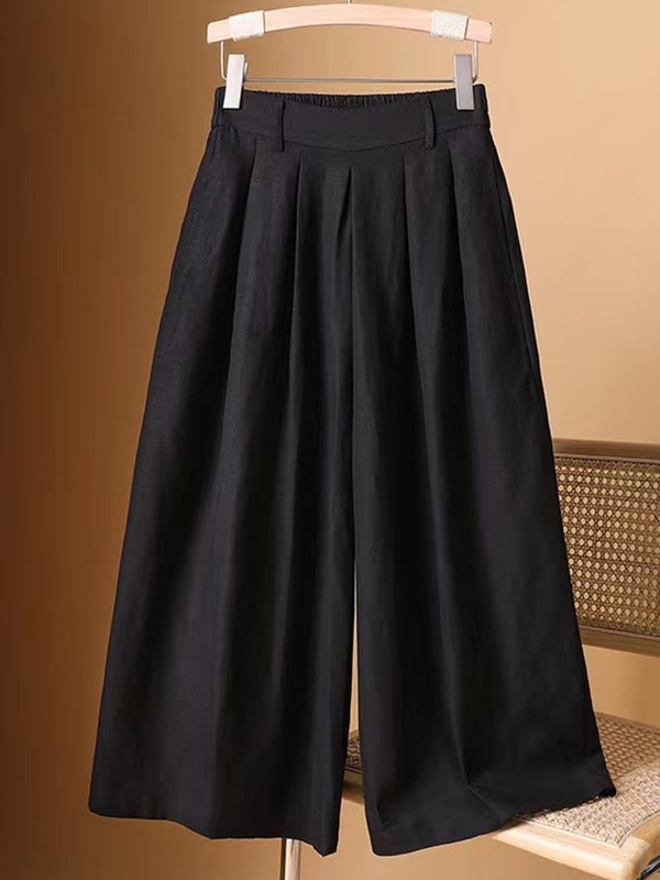 Linen Blend Solid Wide Leg Pants