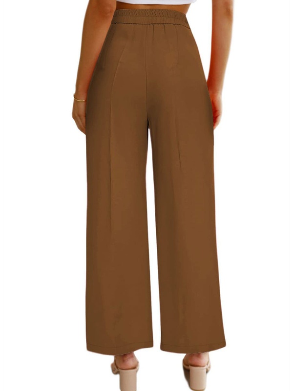 Casual High Waist Button Pocket Wide Leg Casual Pants