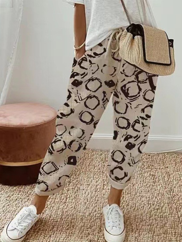 Printed Cotton Linen Casual Pants