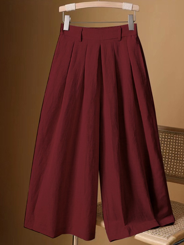 Linen Blend Solid Wide Leg Pants